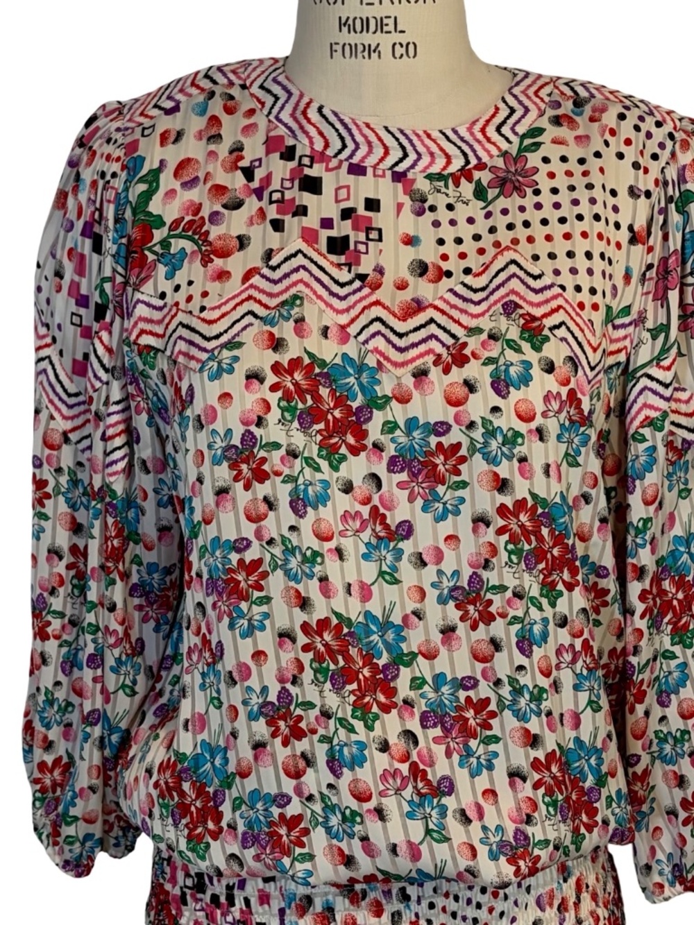 Vintage 80s Diane Freis Floral Print Dress Ruched Waist Mini Pleat Skirt - LG - Picture 2 of 10